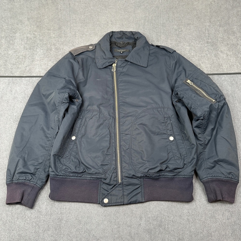 Rag & Bone Mens Navy‎ Blue Nylon Bomber Jacket Full Zip Military Flight Coat M